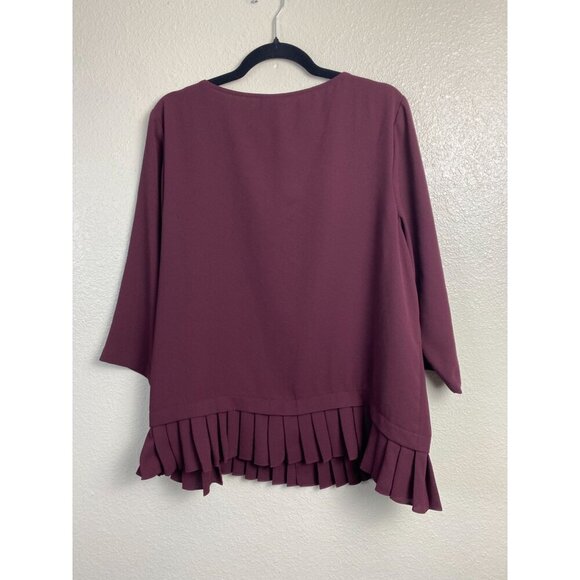 J. Jill Womens Maroon Pleated Hem Long Sleeve Top Women size Large Office Career - Picture 2 of 13